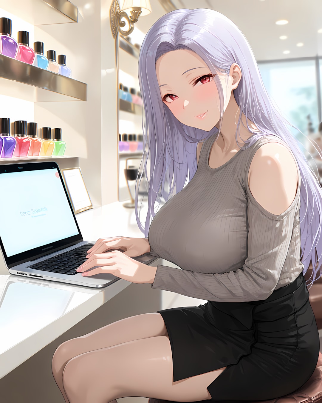 オフィスお仕事モードのミレナさんと、内緒のランチ休憩💅