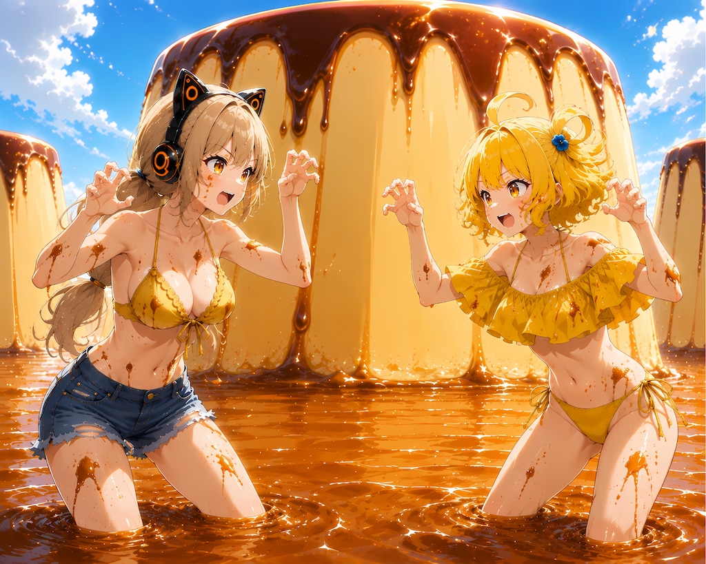 対決！プリン海でのべとべとバトル！