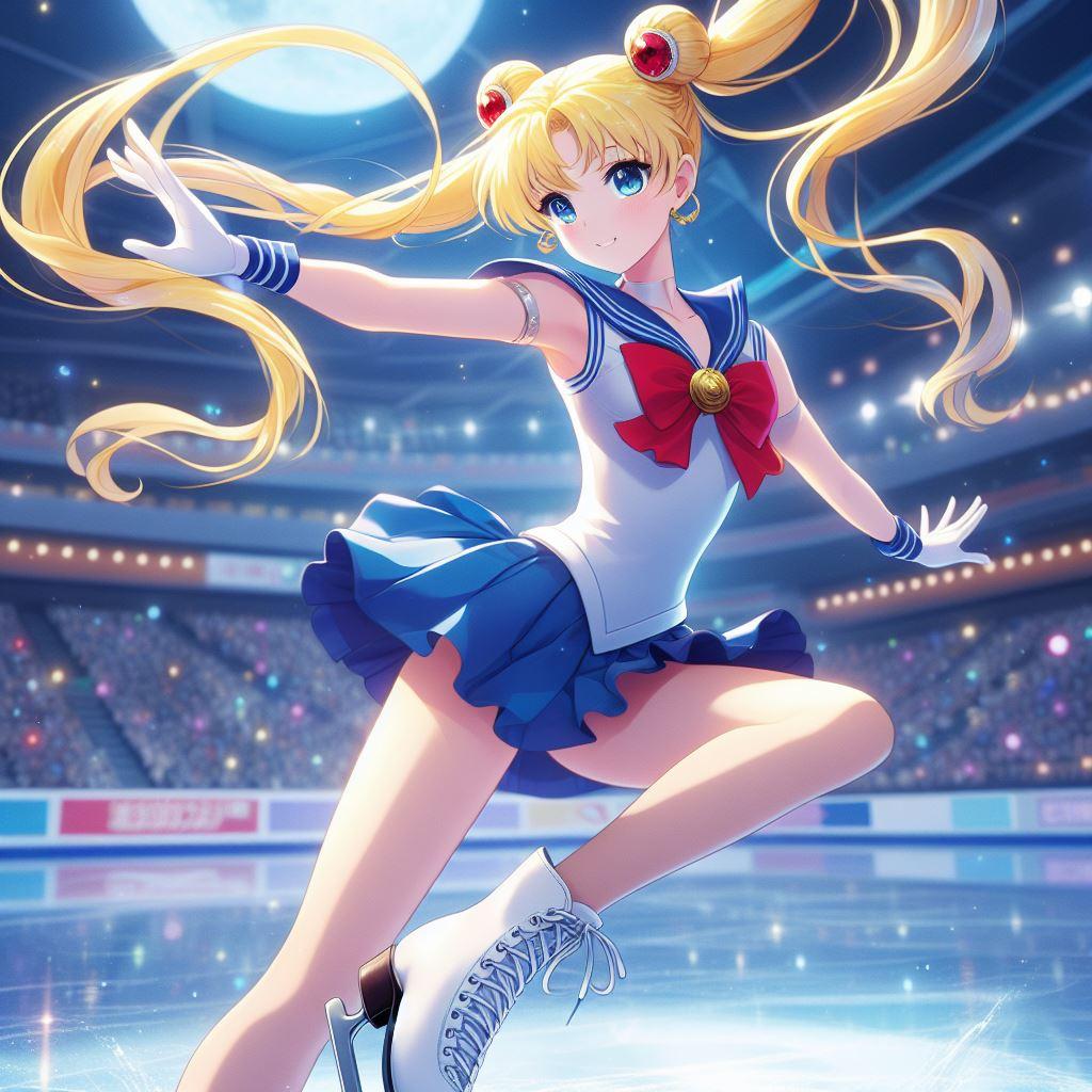 セーラー戦士風女子フィギュアスケート選手のエキシビション (月)