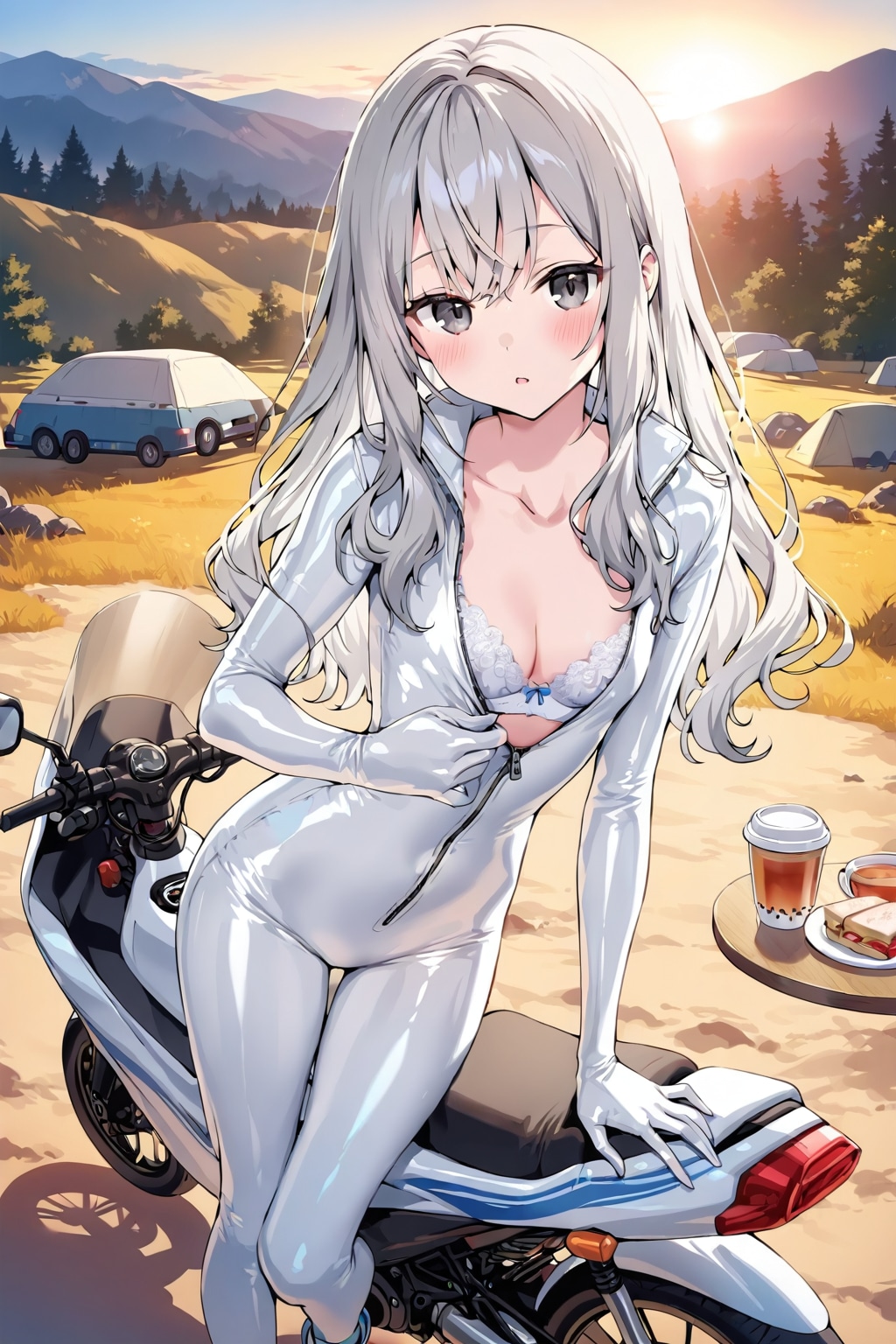 ラバースーツの宮成桃さんとバイク(ちちぷい版)