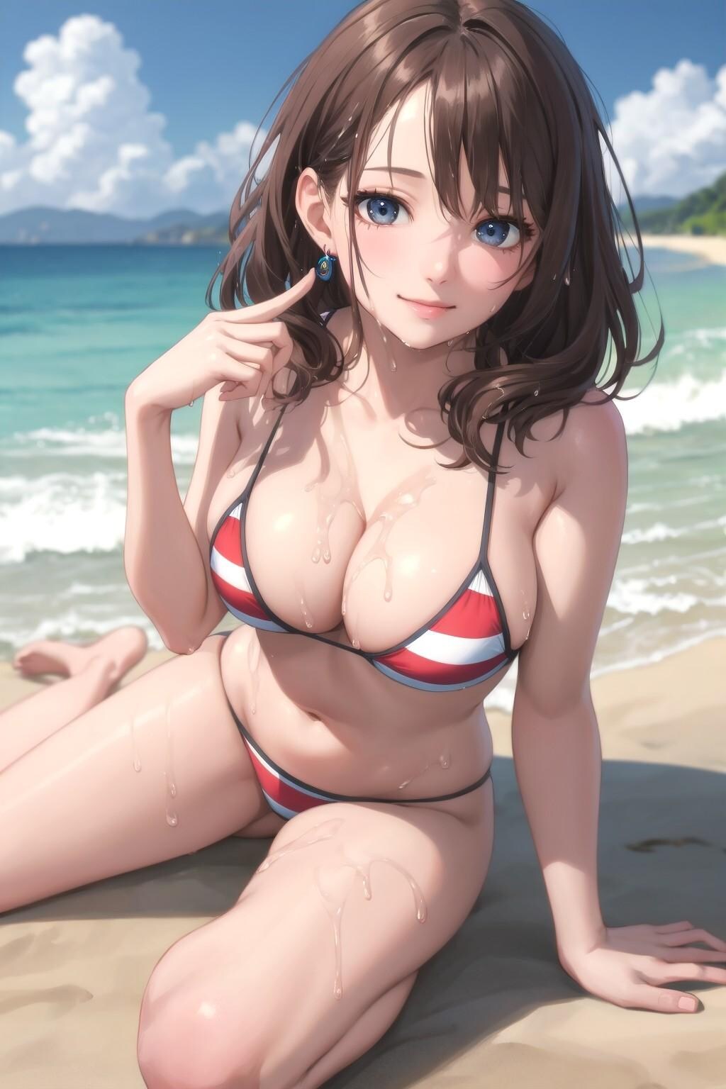 ストライプビキニのお姉さん