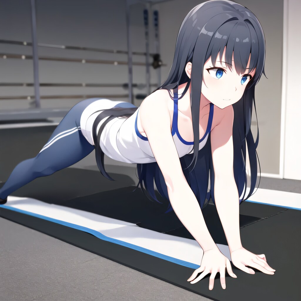 黒髪ロングで筋トレの少女２２