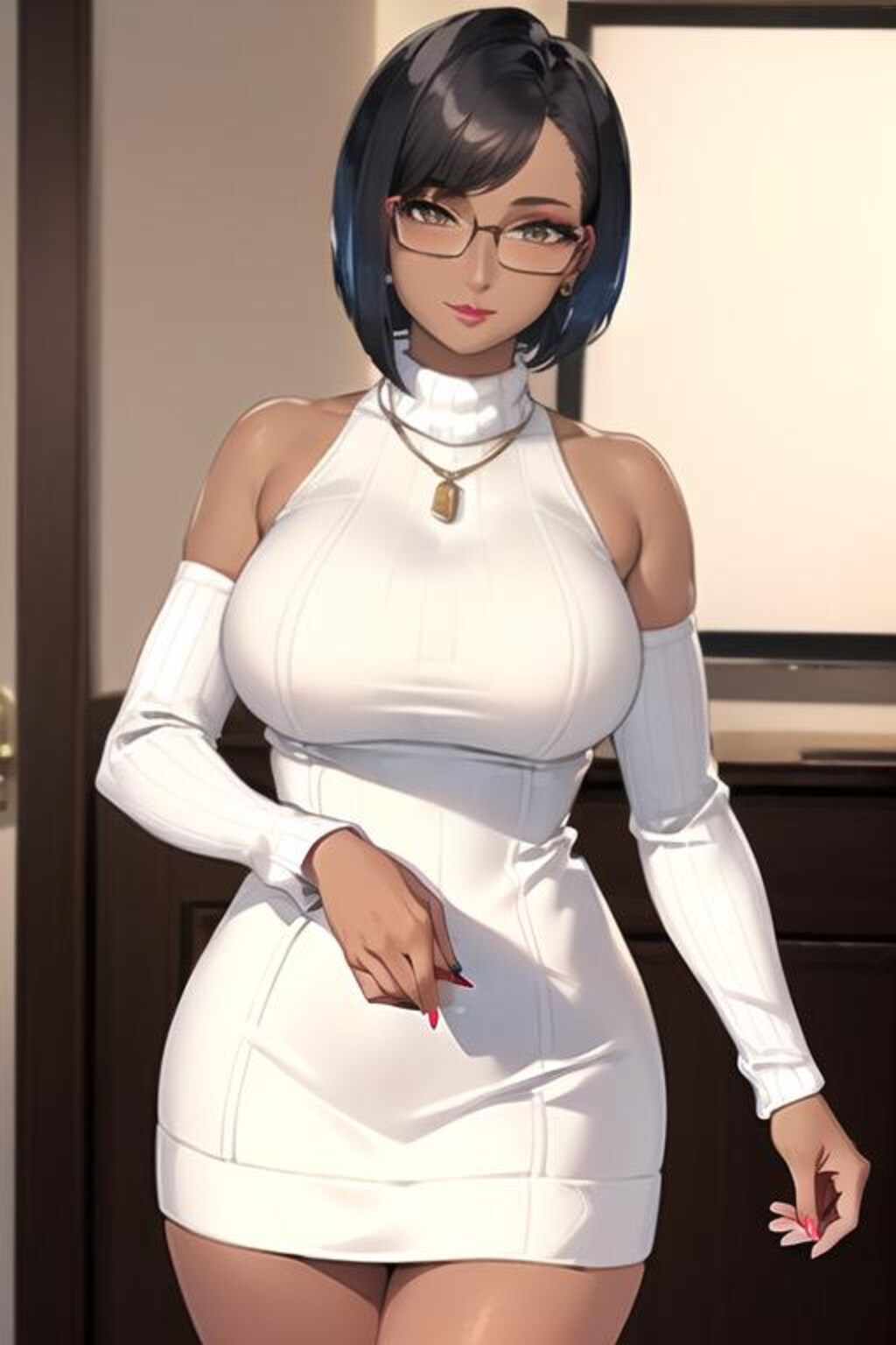 褐色ショートボブお姉さん
