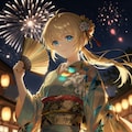 浴衣とポニーテールと花火 6枚目