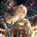 浴衣とポニーテールと花火 12枚目