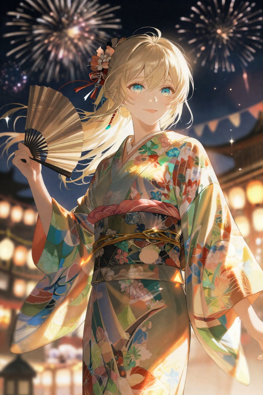 浴衣とポニーテールと花火