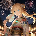浴衣とポニーテールと花火 4枚目