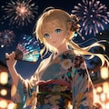 浴衣とポニーテールと花火 8枚目