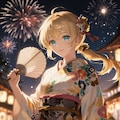 浴衣とポニーテールと花火 3枚目