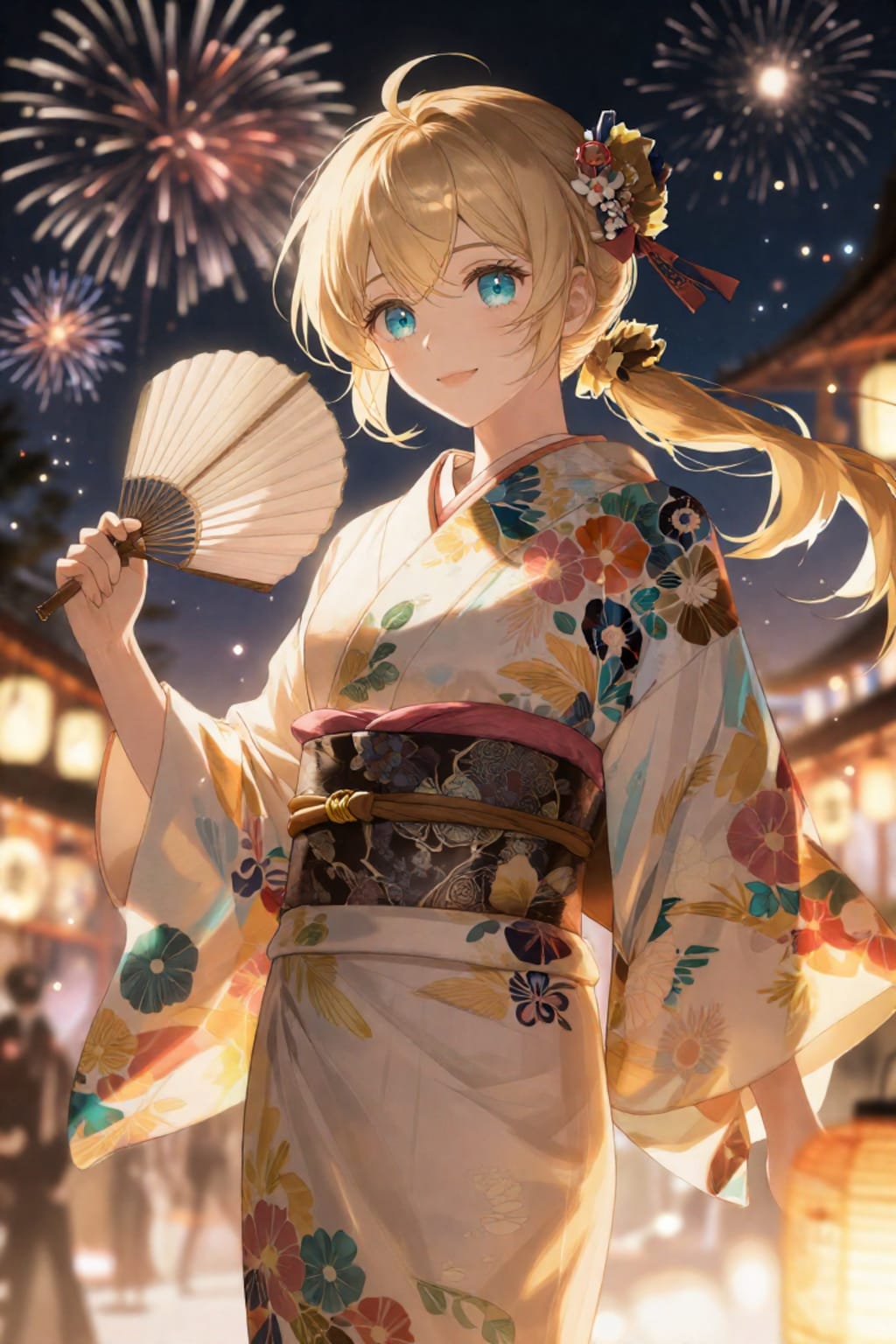 浴衣とポニーテールと花火