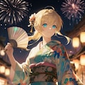 浴衣とポニーテールと花火 7枚目