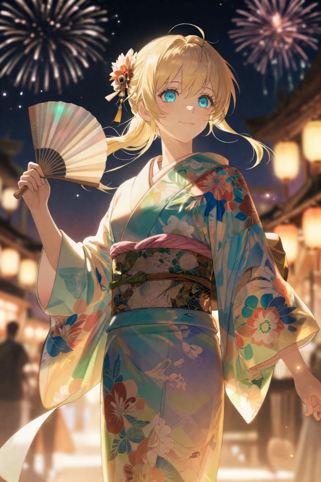 浴衣とポニーテールと花火
