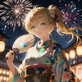 浴衣とポニーテールと花火 9枚目