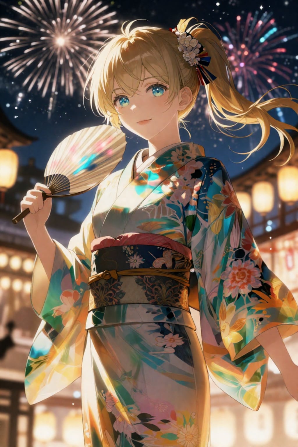 浴衣とポニーテールと花火