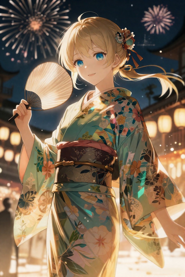 浴衣とポニーテールと花火