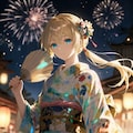 浴衣とポニーテールと花火 10枚目