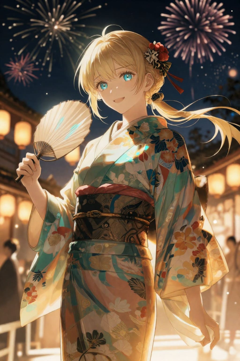 浴衣とポニーテールと花火