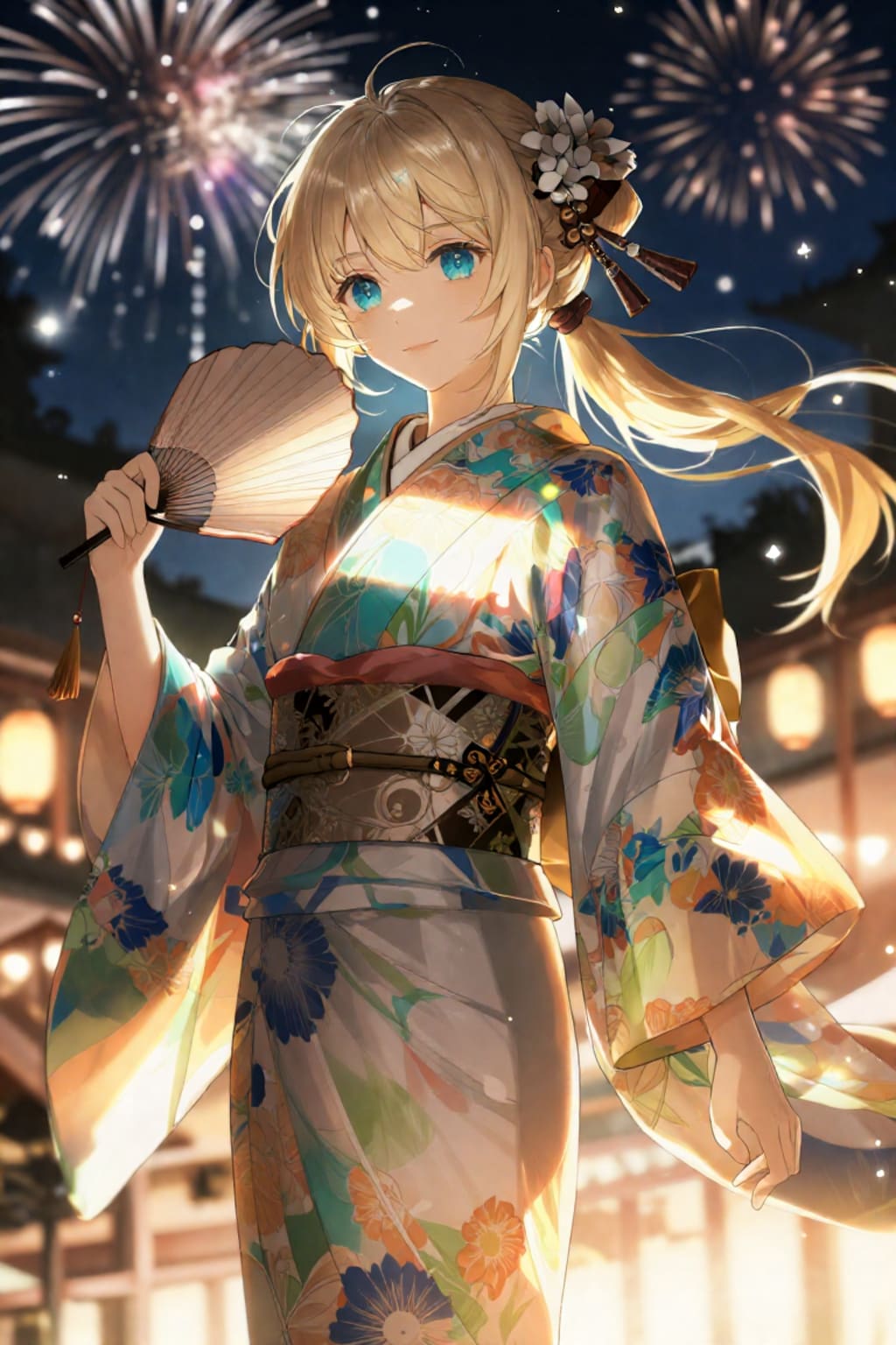 浴衣とポニーテールと花火