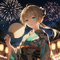 浴衣とポニーテールと花火 5枚目