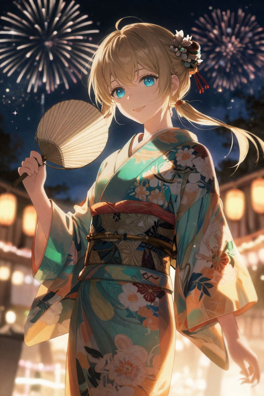 浴衣とポニーテールと花火