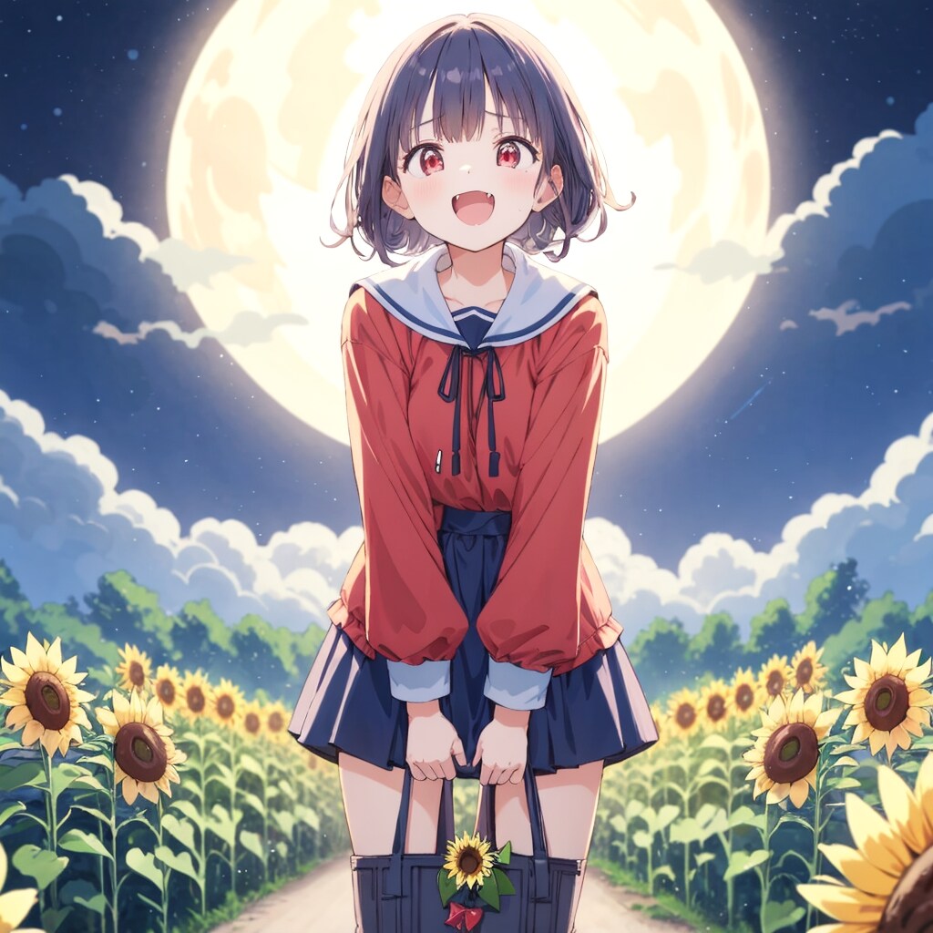 夜のひまわり畑とヴァンパイアの女の子 | の人気AIイラスト・グラビア