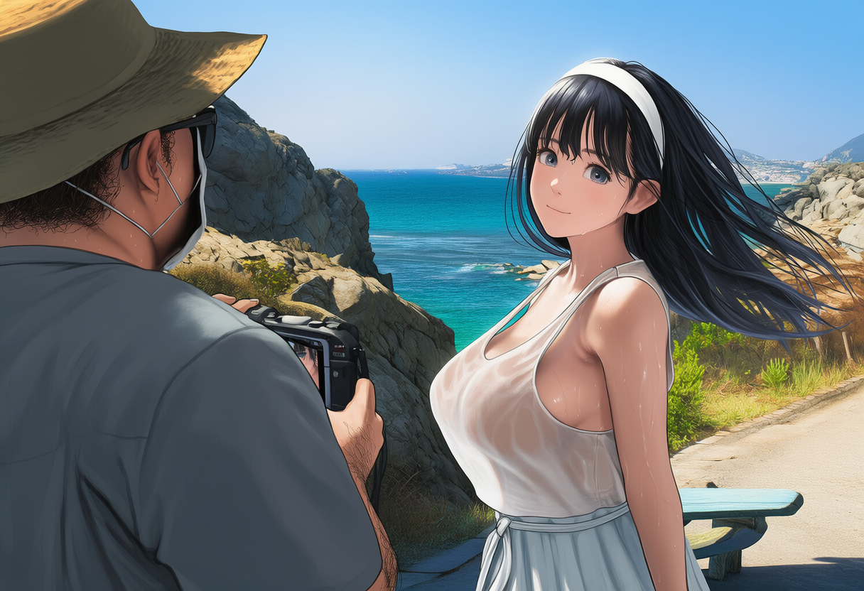 女性を撮影するサングラス男