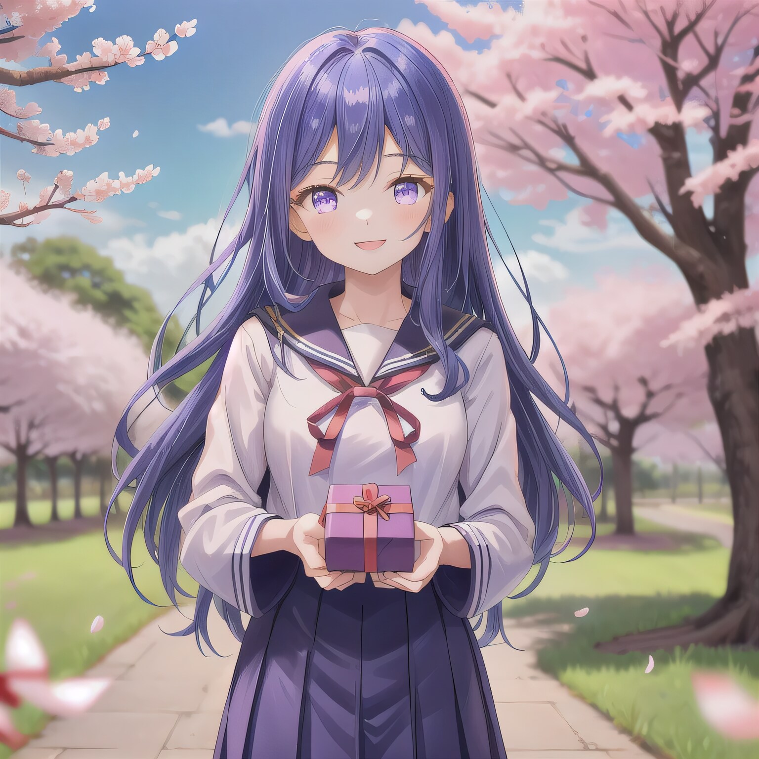 紫髪ロングでセーラー服の少女６ | の人気AIイラスト・グラビア