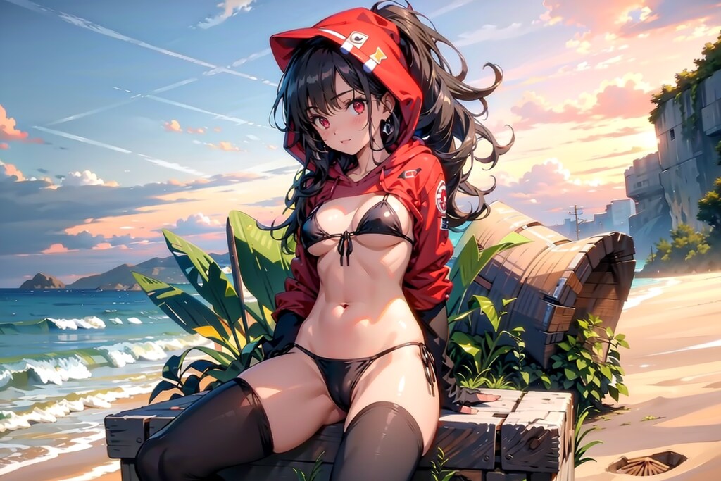 string bikiniのポニーテール美女