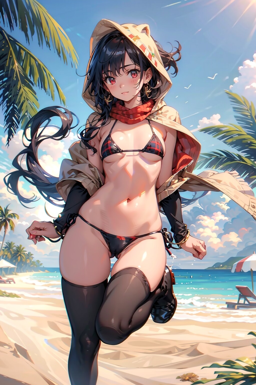 string bikiniのポニーテール美女
