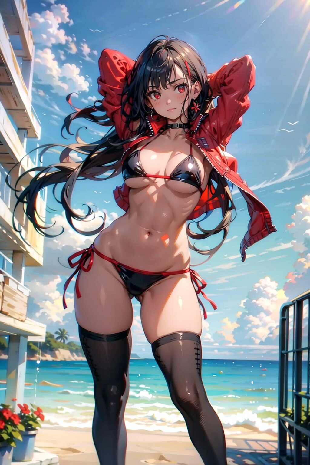 string bikiniのポニーテール美女