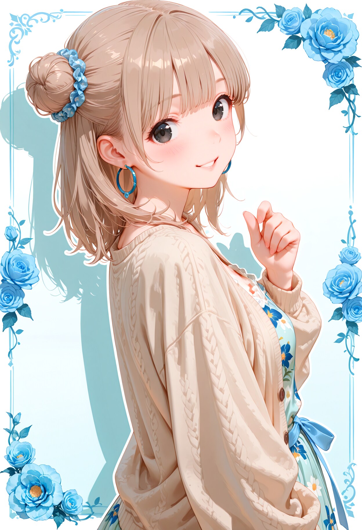 花柄ワンピ ＋ カーディガンのお団子さん | の人気AIイラスト・グラビア