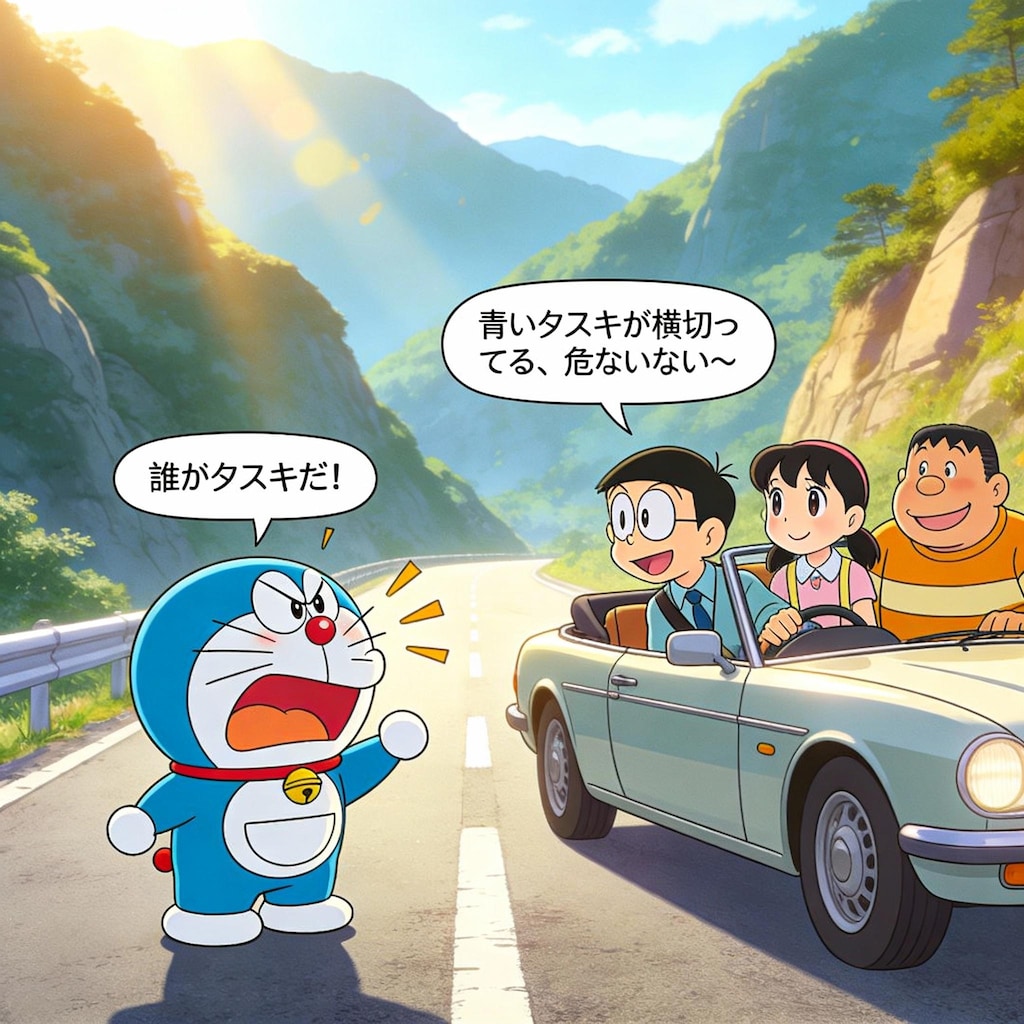 狸の横断注意　タヌキと呼ばれて激おこなドラちゃん