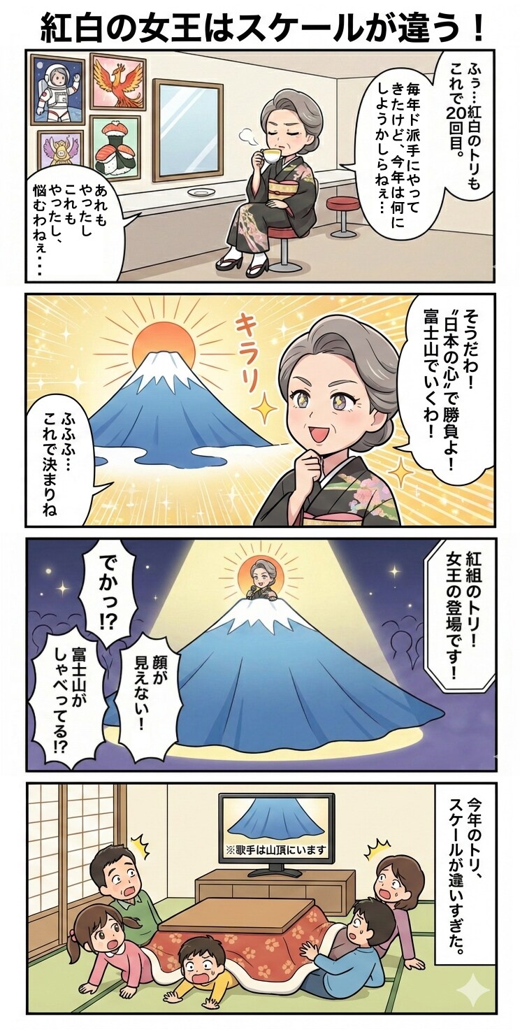 紅白の女王はスケールが違う！（四コマ漫画【たた８】２１の１）