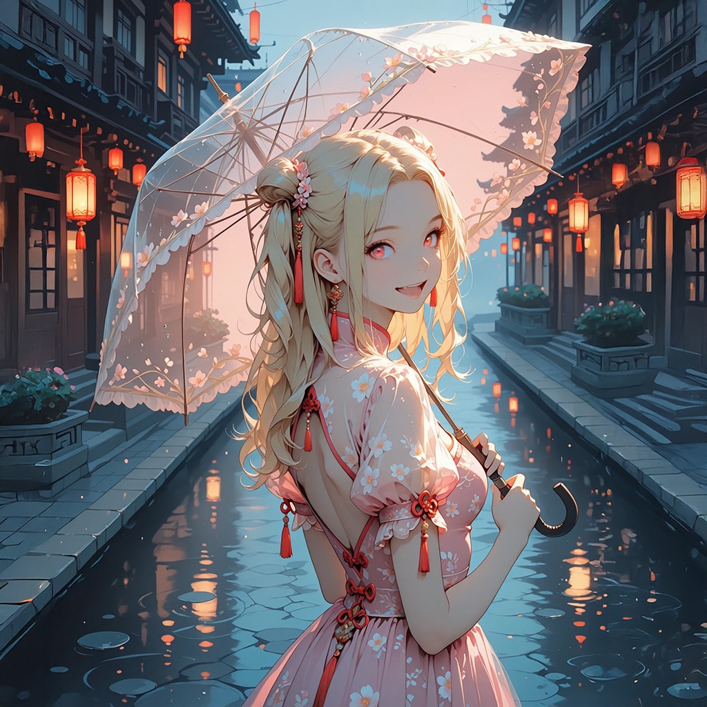 ピンクのビニール傘