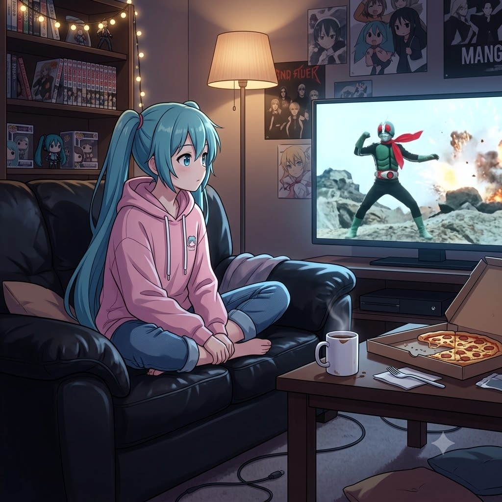 テレビを見ているミクさん