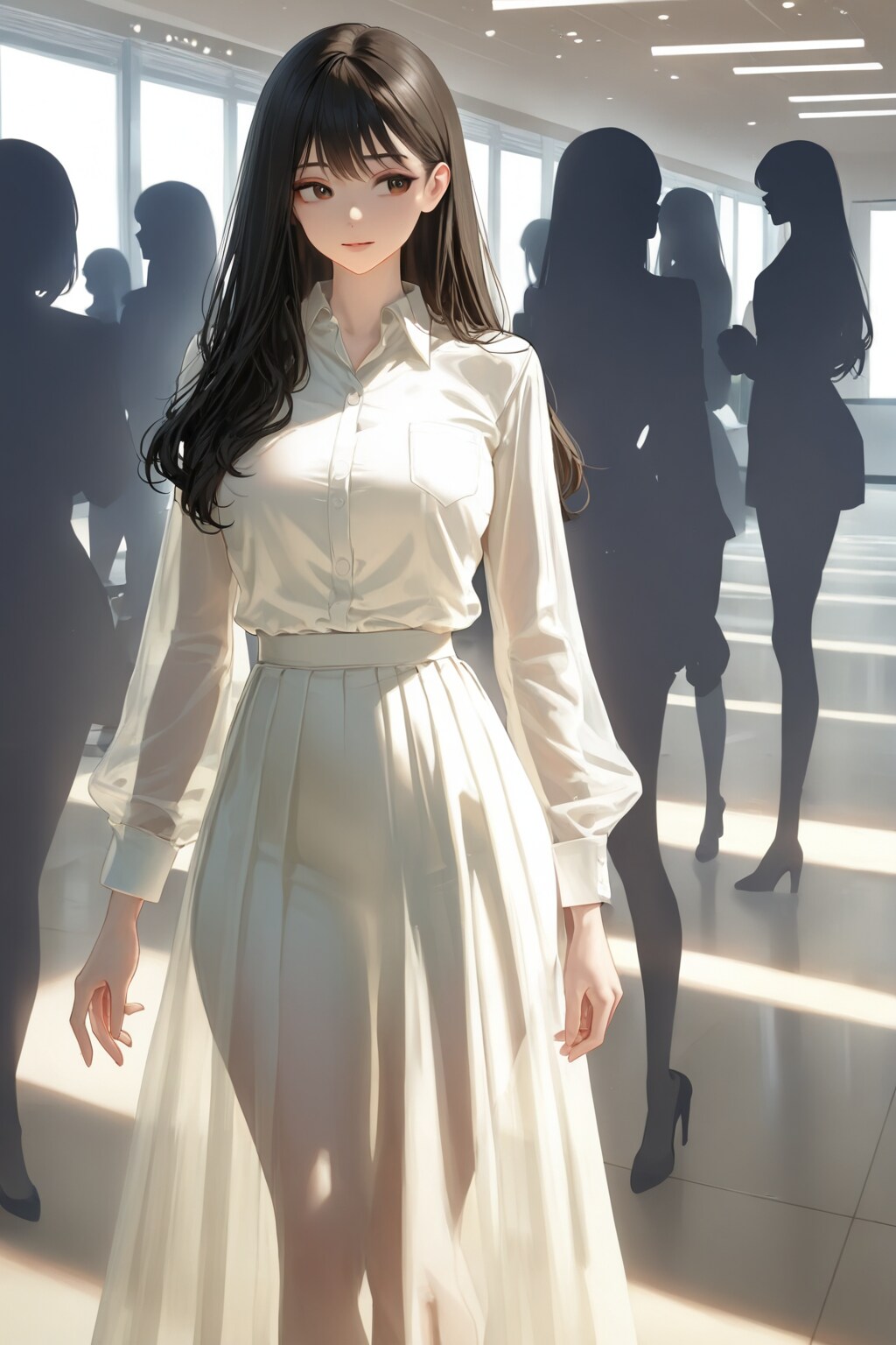 midiロングの黒髪さん