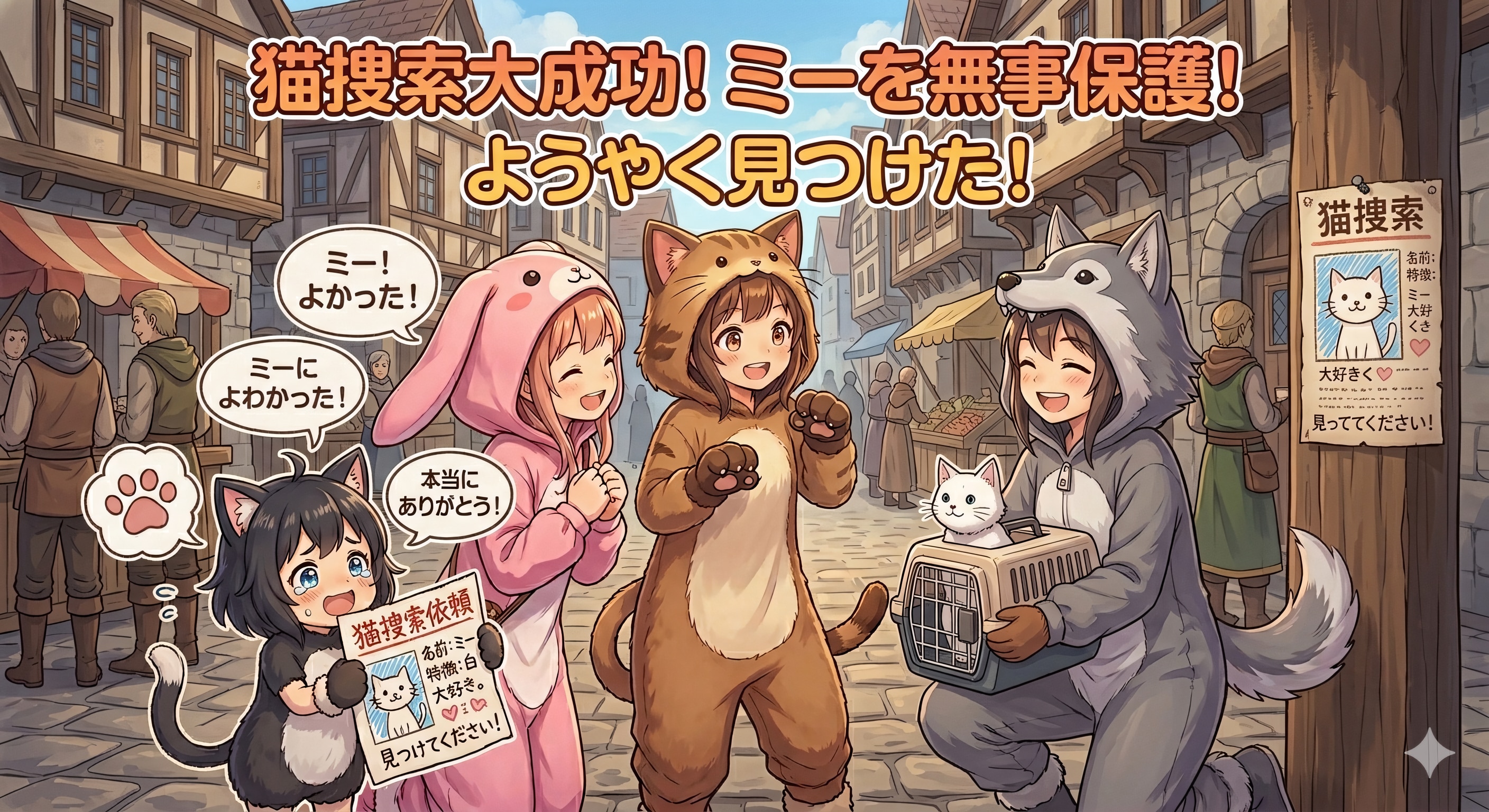 【All0414b】逃げた猫をみんなで捜索した結果、ようやく発見して無事に保護することができた（モデル: NanoBanana2） | の人気AIイラスト・グラビア