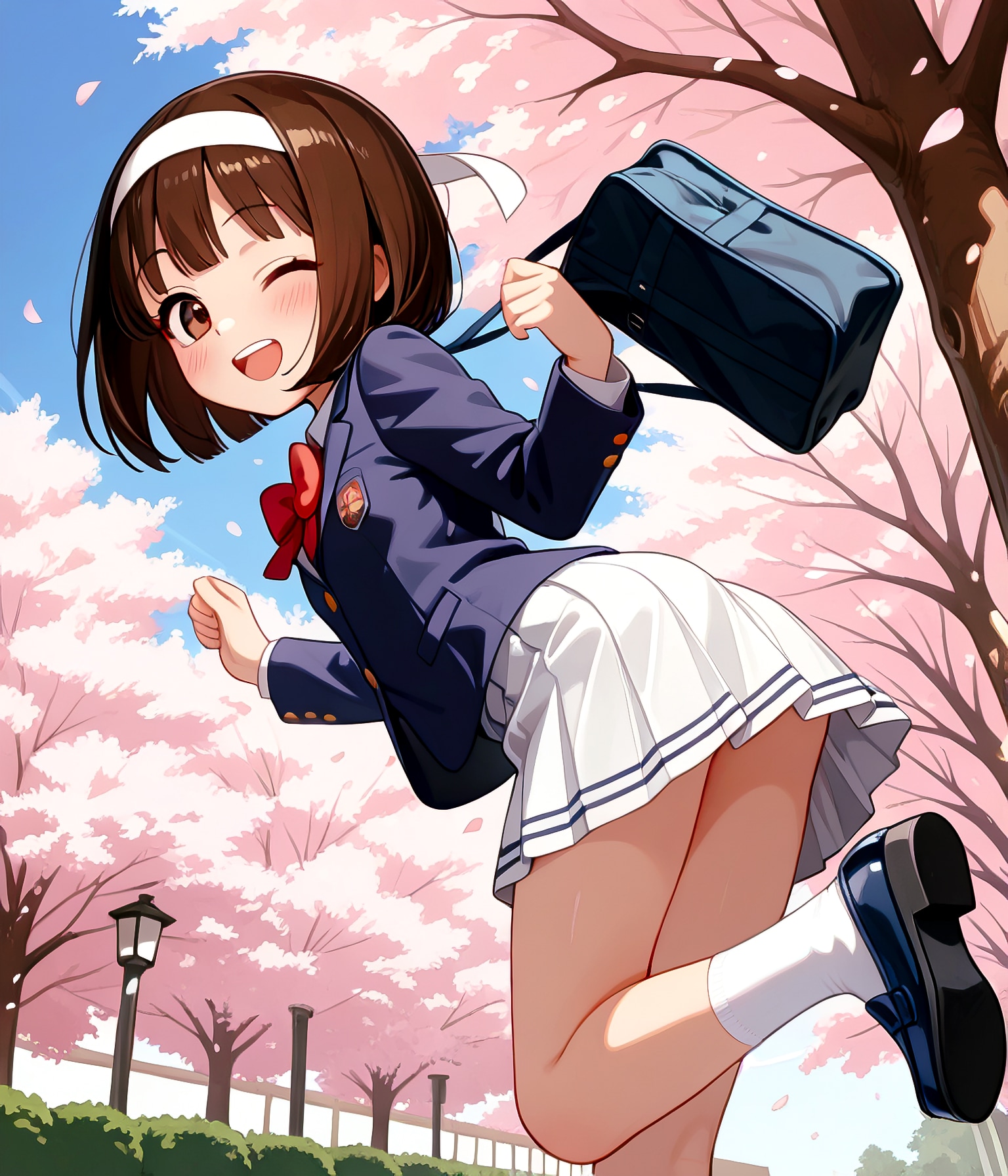 制服と桜並木