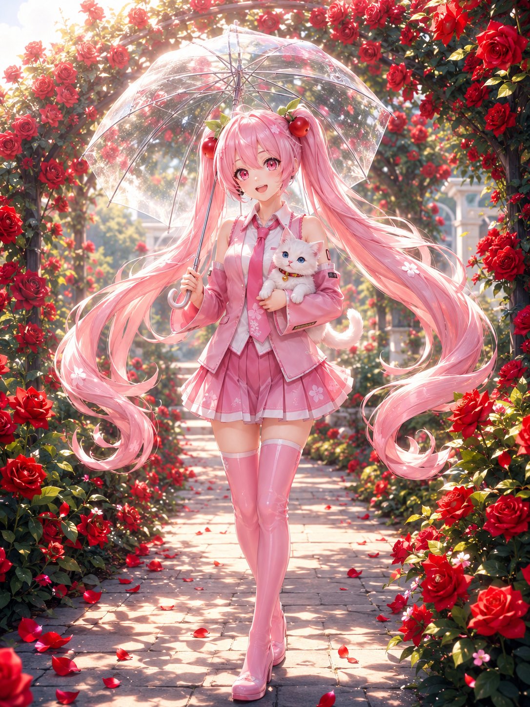 桜ミクと赤いバラ園