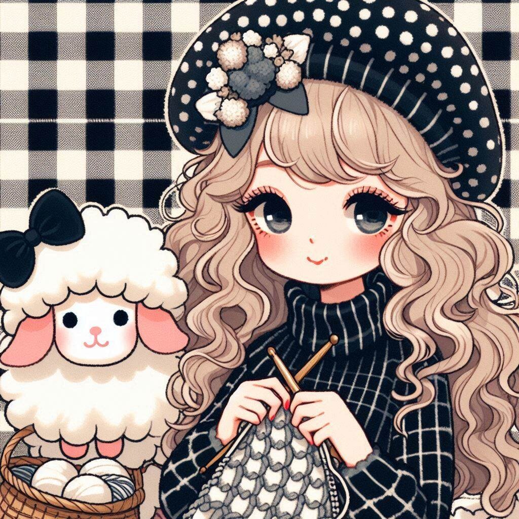 編み物してる女の子と羊ちゃん