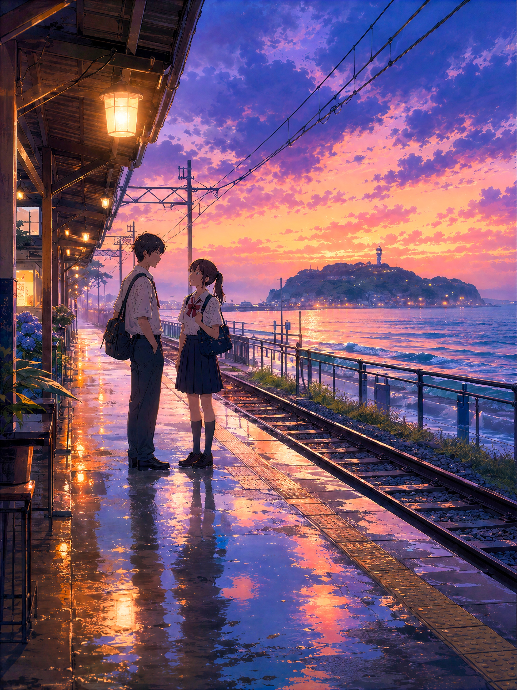ホームに夕焼けが溜まっていた