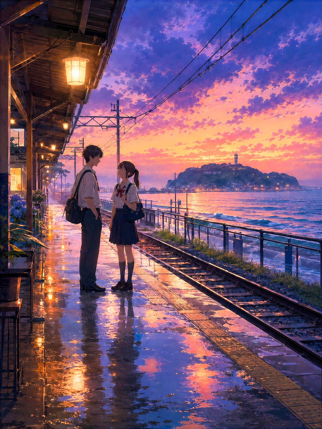 ホームに夕焼けが溜まっていた