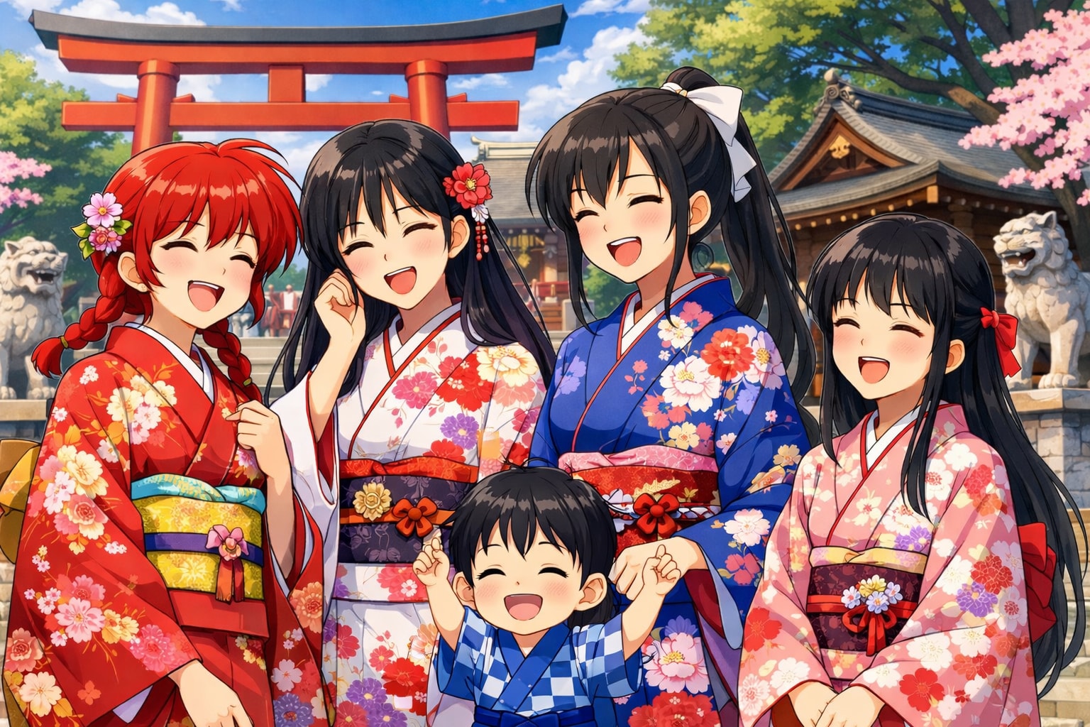 火野神社4人娘！＋麗馬 | の人気AIイラスト・グラビア