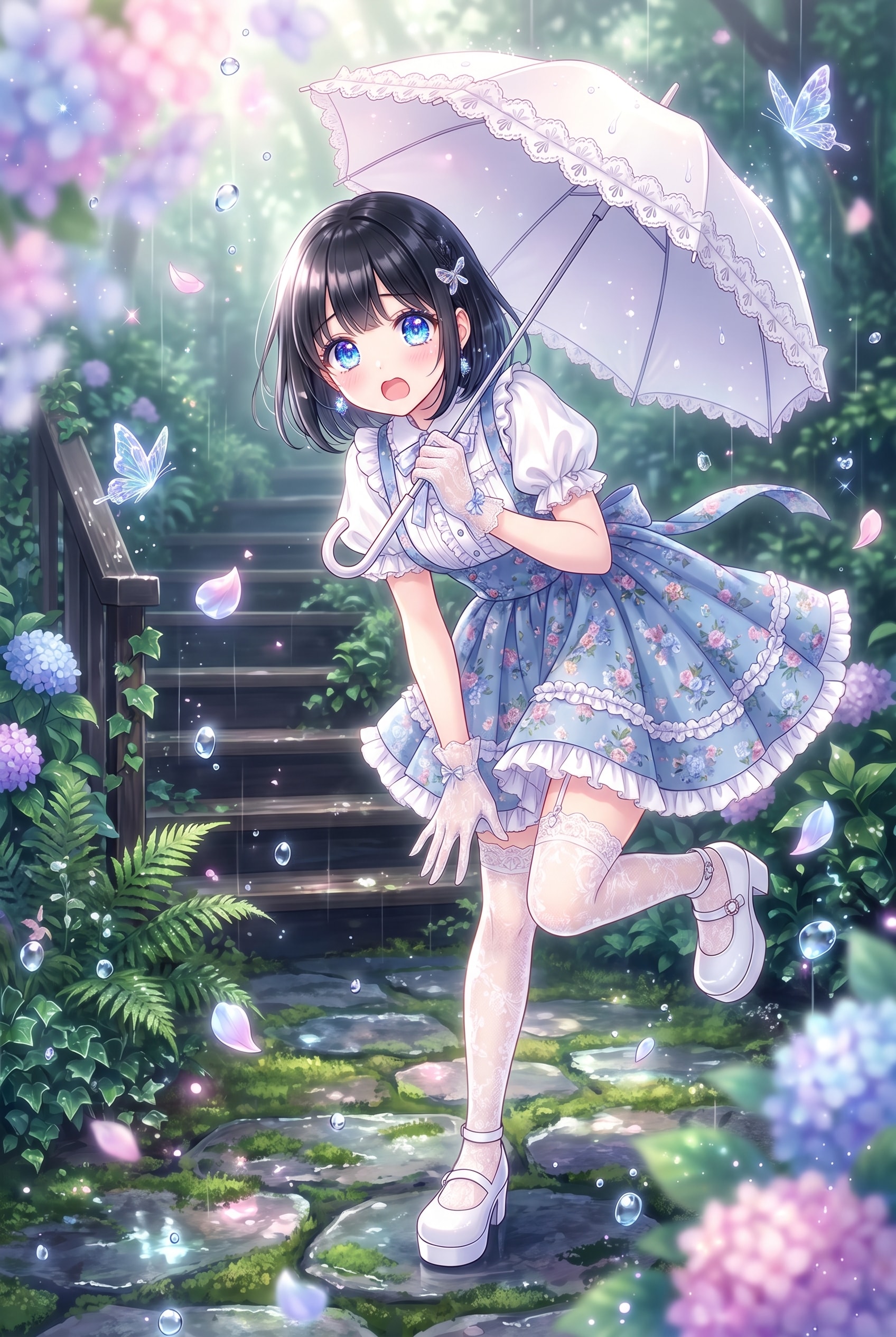 白蕾雨傘の庭