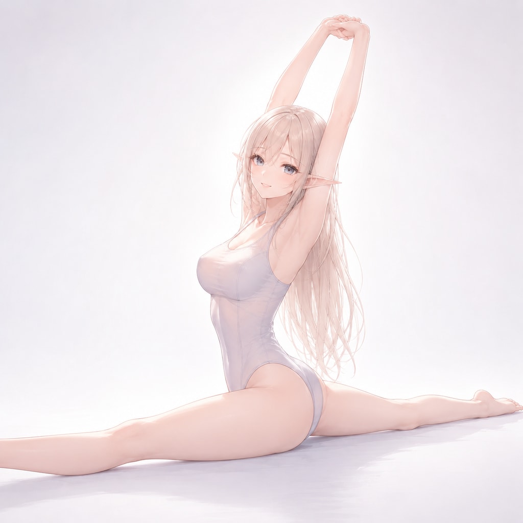 エルフさん白い空間でストレッチ