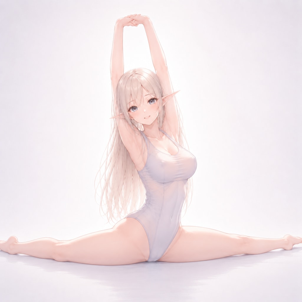 エルフさん白い空間でストレッチ