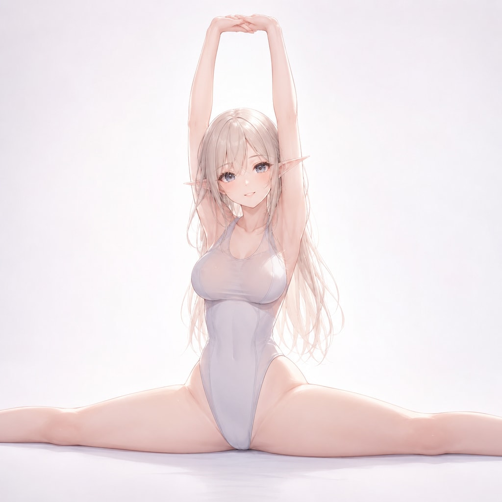 エルフさん白い空間でストレッチ