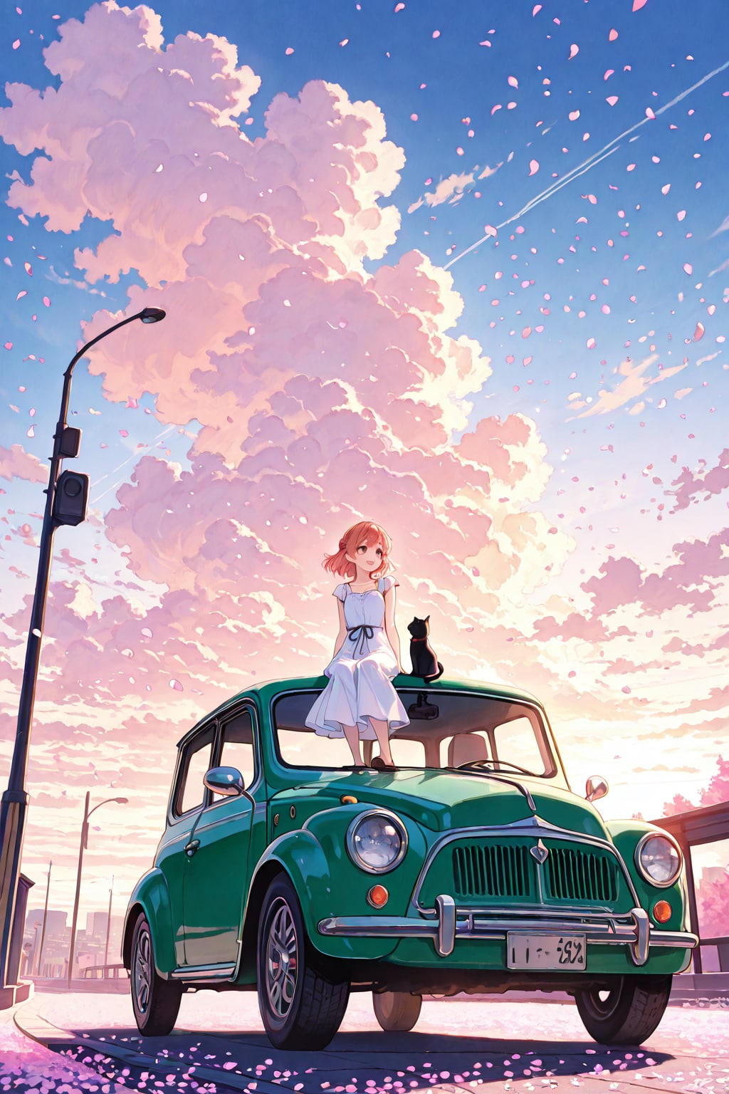 古い車と彼女と黒猫