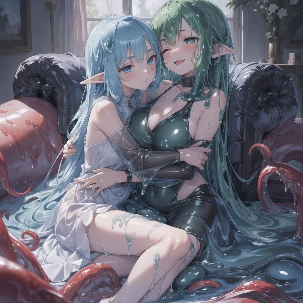 リビングでいちゃつくスライム姉妹