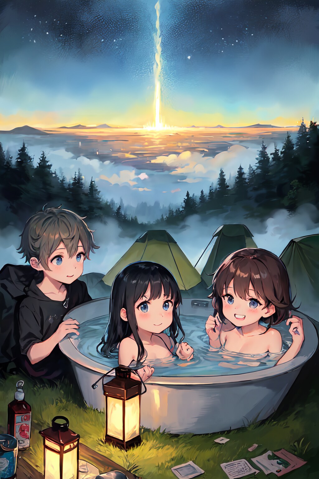 お外でお風呂